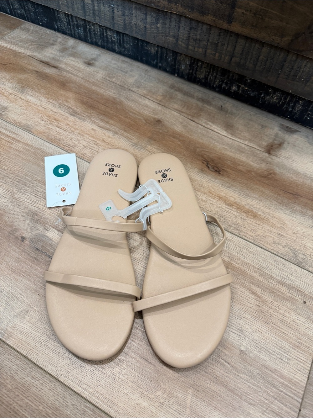 Shade & Shore Women's Nude Beige Strappy Slide Sandals